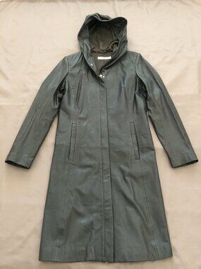 Rich Charcoal Gray Leather Coat With Hood